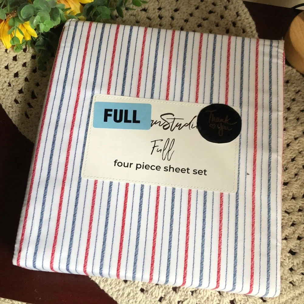 Urban STUDIO Red & Blue Striped FULL Sheet Set